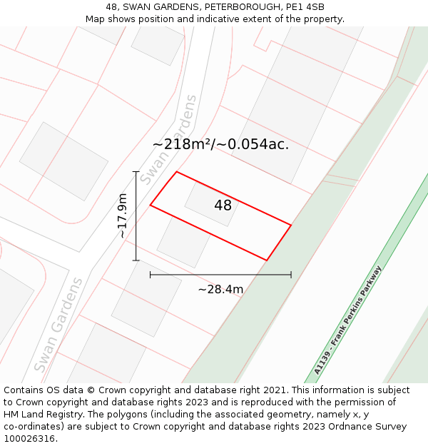 48, SWAN GARDENS, PETERBOROUGH, PE1 4SB: Plot and title map