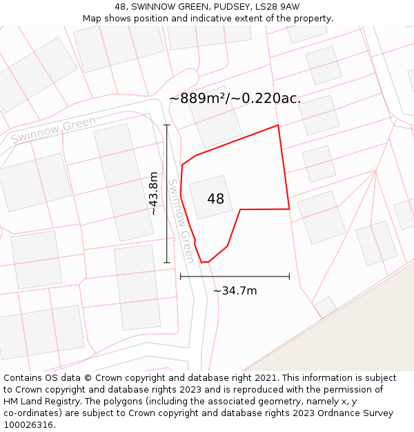 48, SWINNOW GREEN, PUDSEY, LS28 9AW: Plot and title map