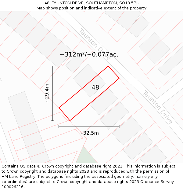 48, TAUNTON DRIVE, SOUTHAMPTON, SO18 5BU: Plot and title map