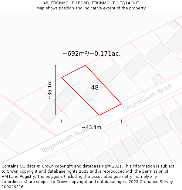 48, TEIGNMOUTH ROAD, TEIGNMOUTH, TQ14 8UT: Plot and title map
