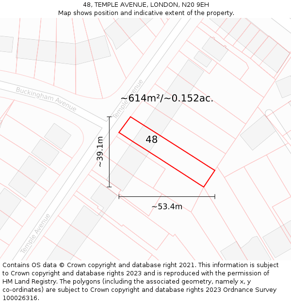 48, TEMPLE AVENUE, LONDON, N20 9EH: Plot and title map