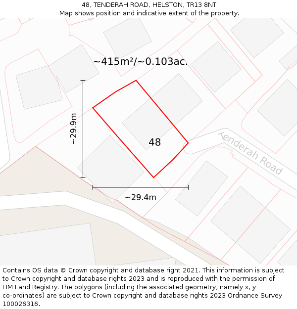 48, TENDERAH ROAD, HELSTON, TR13 8NT: Plot and title map