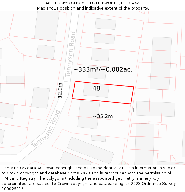 48, TENNYSON ROAD, LUTTERWORTH, LE17 4XA: Plot and title map