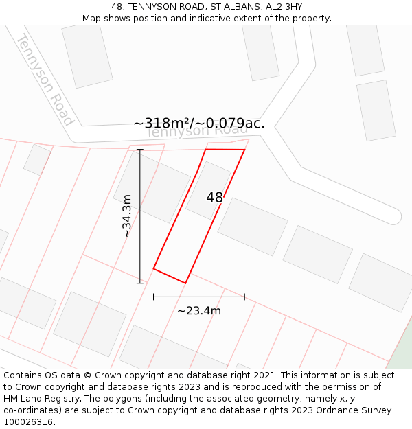 48, TENNYSON ROAD, ST ALBANS, AL2 3HY: Plot and title map