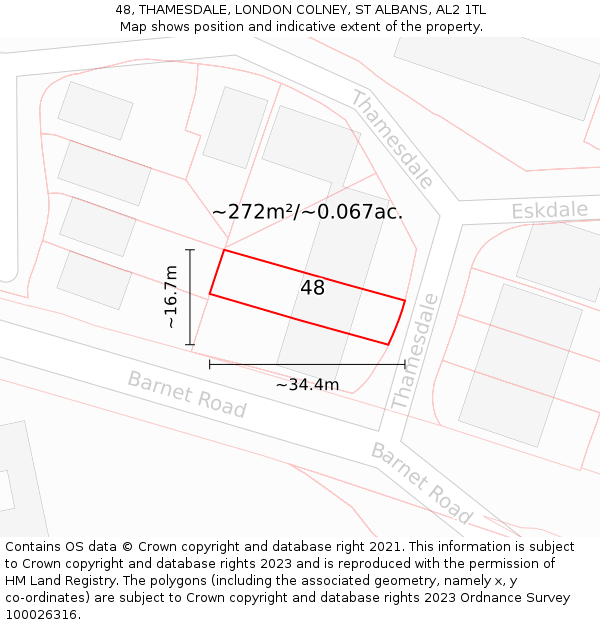 48, THAMESDALE, LONDON COLNEY, ST ALBANS, AL2 1TL: Plot and title map