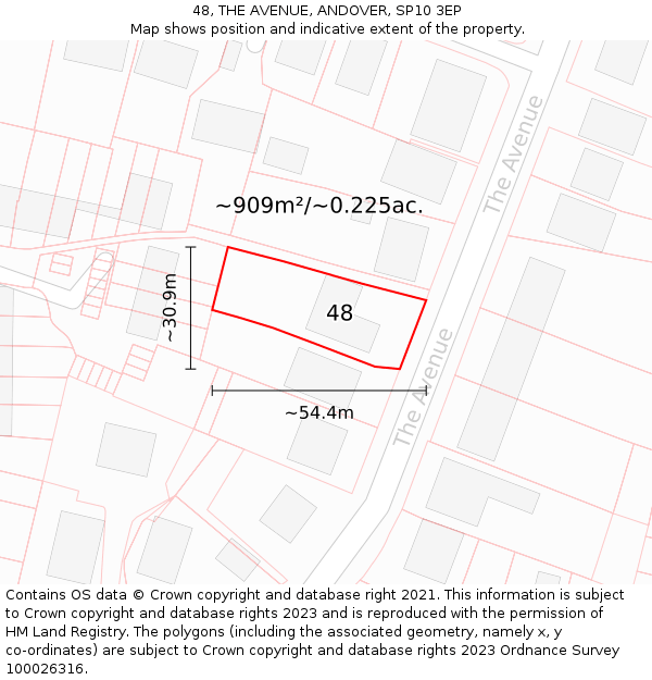 48, THE AVENUE, ANDOVER, SP10 3EP: Plot and title map