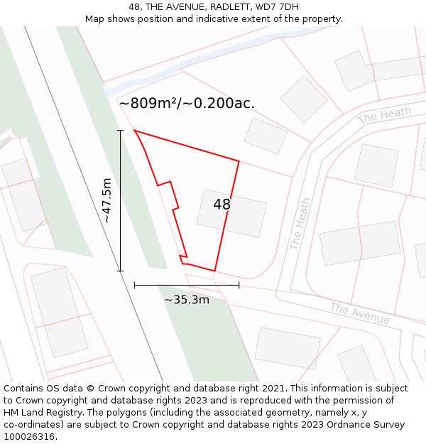 48, THE AVENUE, RADLETT, WD7 7DH: Plot and title map