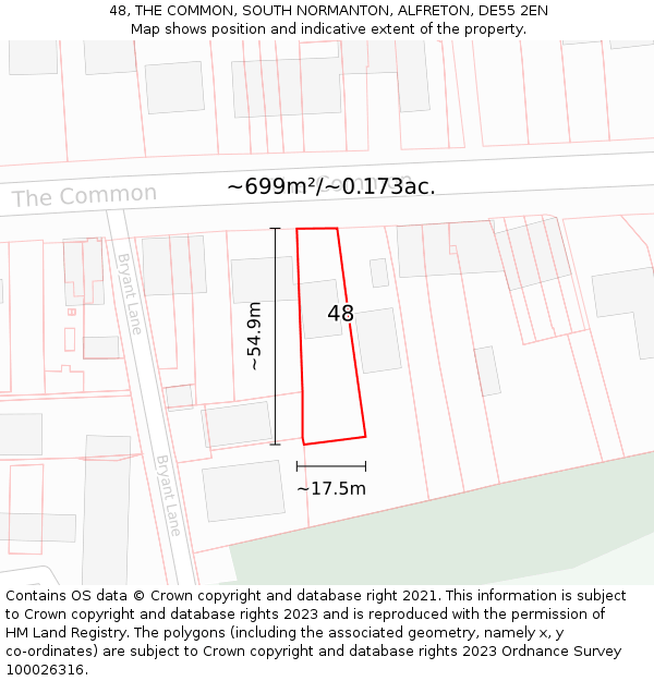 48, THE COMMON, SOUTH NORMANTON, ALFRETON, DE55 2EN: Plot and title map