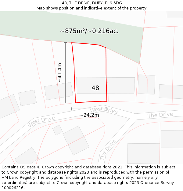 48, THE DRIVE, BURY, BL9 5DG: Plot and title map