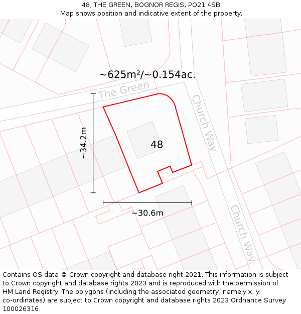 48, THE GREEN, BOGNOR REGIS, PO21 4SB: Plot and title map