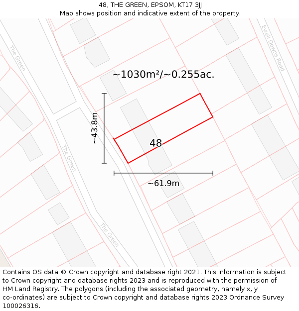 48, THE GREEN, EPSOM, KT17 3JJ: Plot and title map