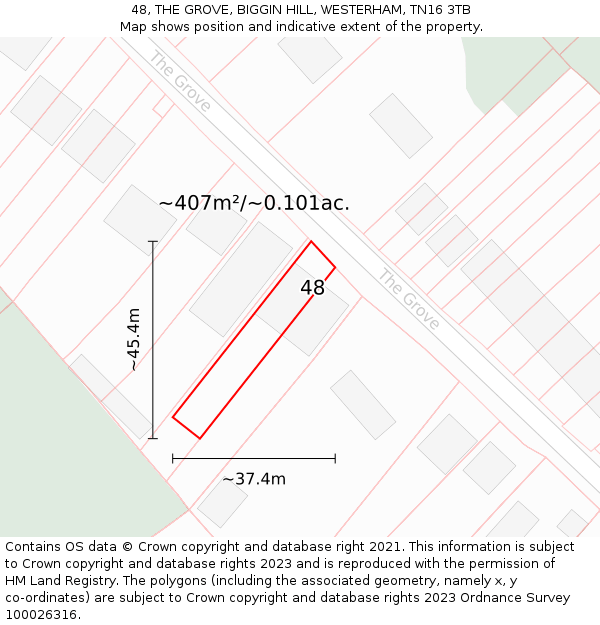 48, THE GROVE, BIGGIN HILL, WESTERHAM, TN16 3TB: Plot and title map
