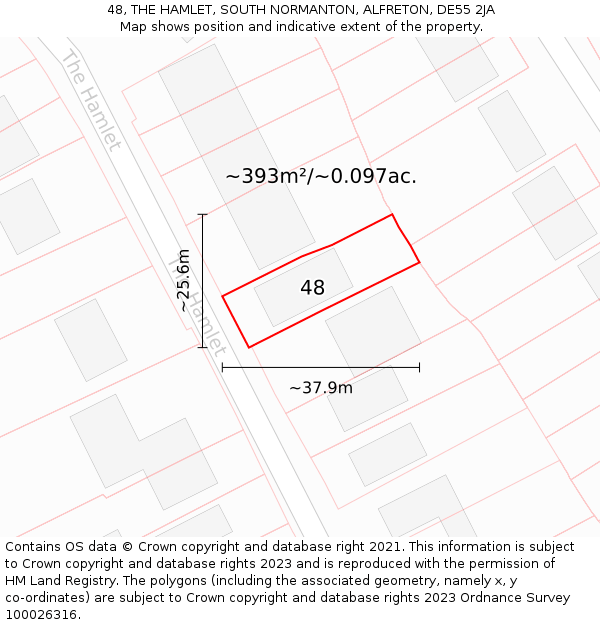 48, THE HAMLET, SOUTH NORMANTON, ALFRETON, DE55 2JA: Plot and title map