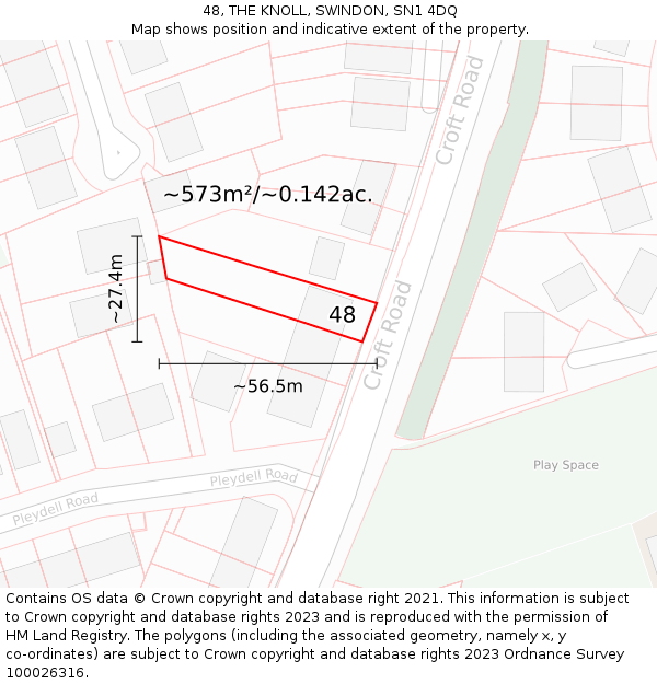 48, THE KNOLL, SWINDON, SN1 4DQ: Plot and title map