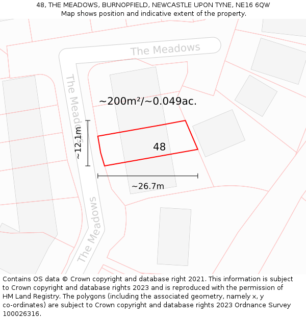 48, THE MEADOWS, BURNOPFIELD, NEWCASTLE UPON TYNE, NE16 6QW: Plot and title map