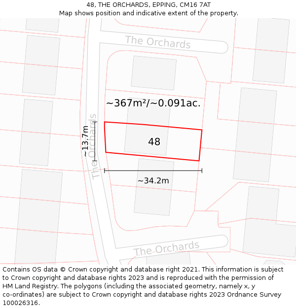 48, THE ORCHARDS, EPPING, CM16 7AT: Plot and title map