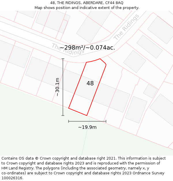 48, THE RIDINGS, ABERDARE, CF44 8AQ: Plot and title map