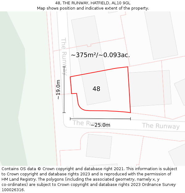 48, THE RUNWAY, HATFIELD, AL10 9GL: Plot and title map