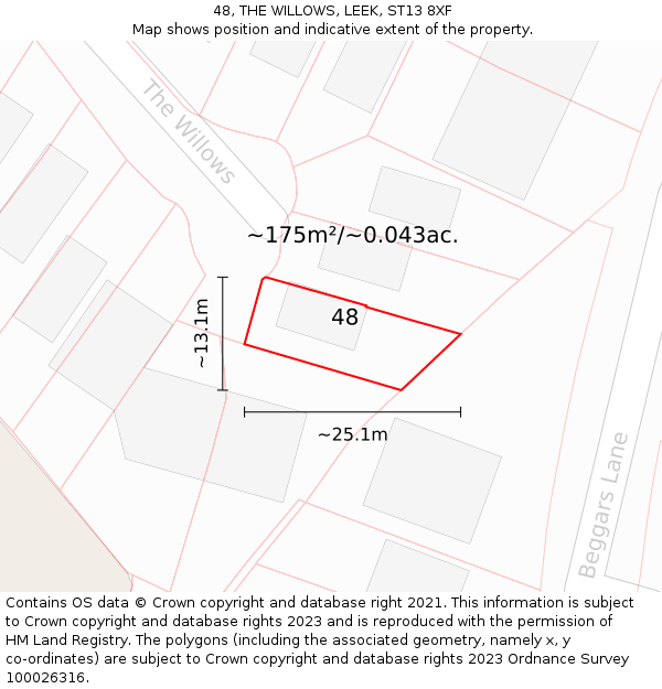 48, THE WILLOWS, LEEK, ST13 8XF: Plot and title map