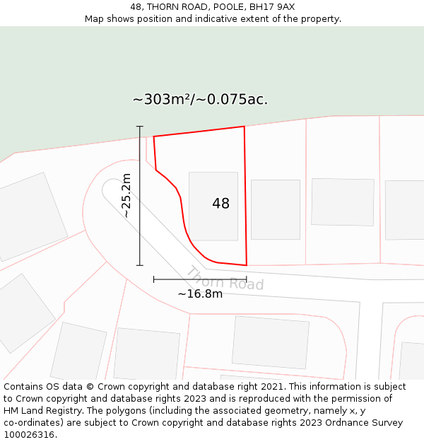 48, THORN ROAD, POOLE, BH17 9AX: Plot and title map