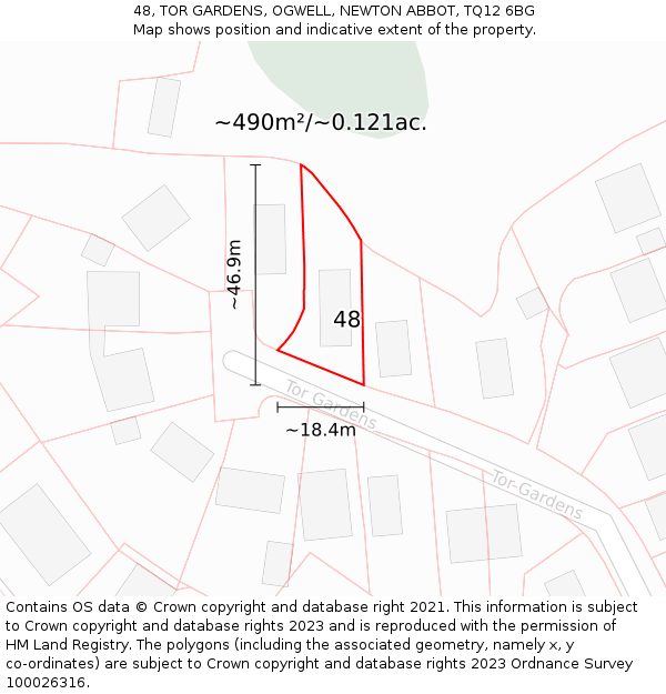 48, TOR GARDENS, OGWELL, NEWTON ABBOT, TQ12 6BG: Plot and title map