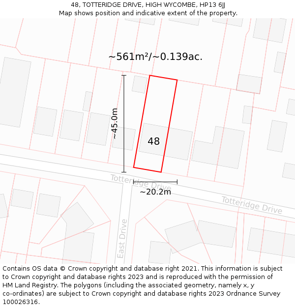 48, TOTTERIDGE DRIVE, HIGH WYCOMBE, HP13 6JJ: Plot and title map