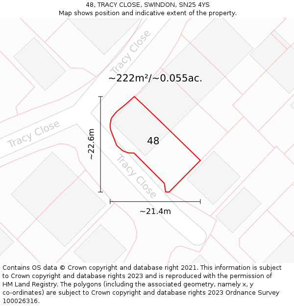 48, TRACY CLOSE, SWINDON, SN25 4YS: Plot and title map