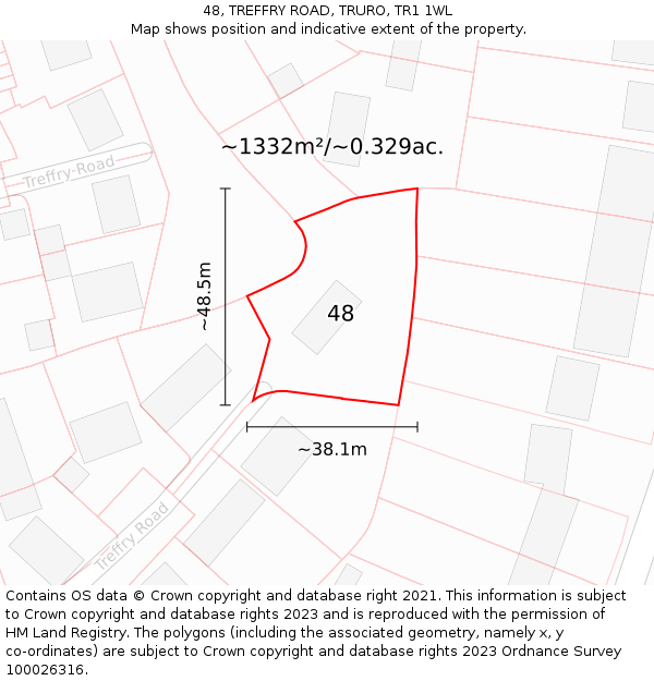 48, TREFFRY ROAD, TRURO, TR1 1WL: Plot and title map