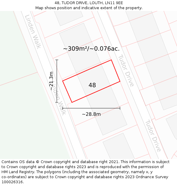 48, TUDOR DRIVE, LOUTH, LN11 9EE: Plot and title map