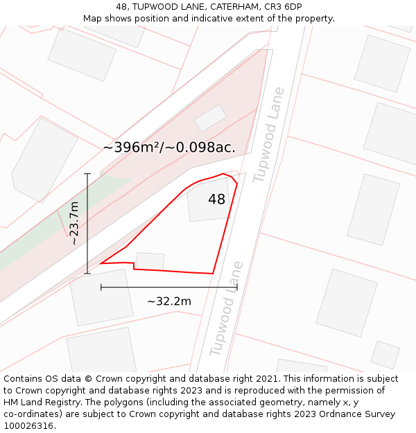 48, TUPWOOD LANE, CATERHAM, CR3 6DP: Plot and title map