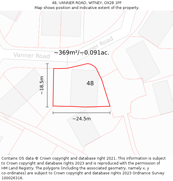 48, VANNER ROAD, WITNEY, OX28 1PF: Plot and title map