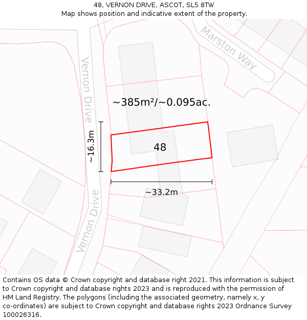 48, VERNON DRIVE, ASCOT, SL5 8TW: Plot and title map