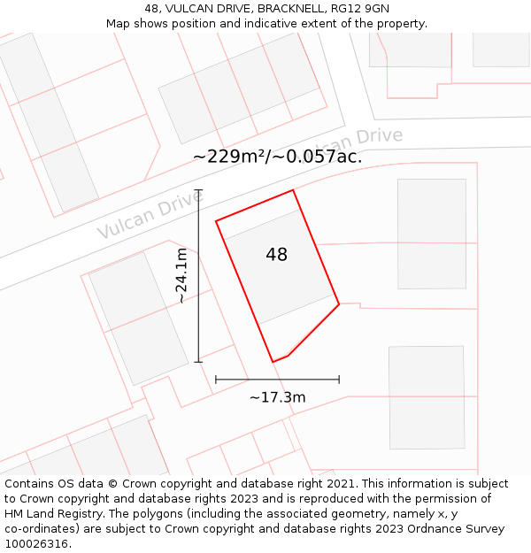 48, VULCAN DRIVE, BRACKNELL, RG12 9GN: Plot and title map