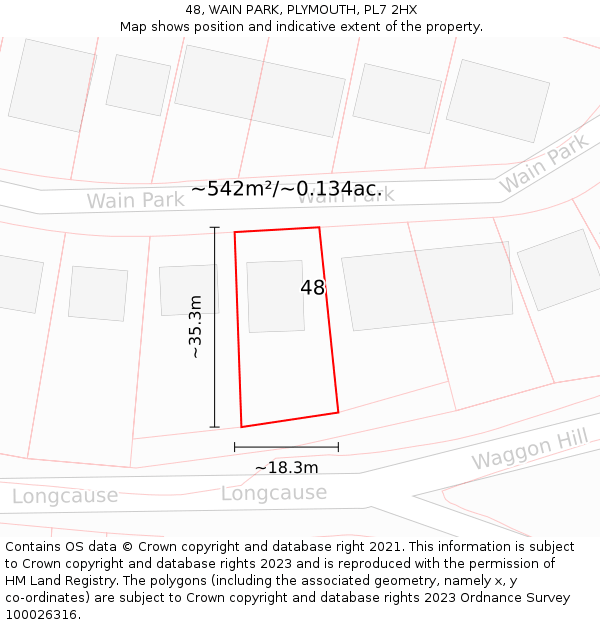 48, WAIN PARK, PLYMOUTH, PL7 2HX: Plot and title map