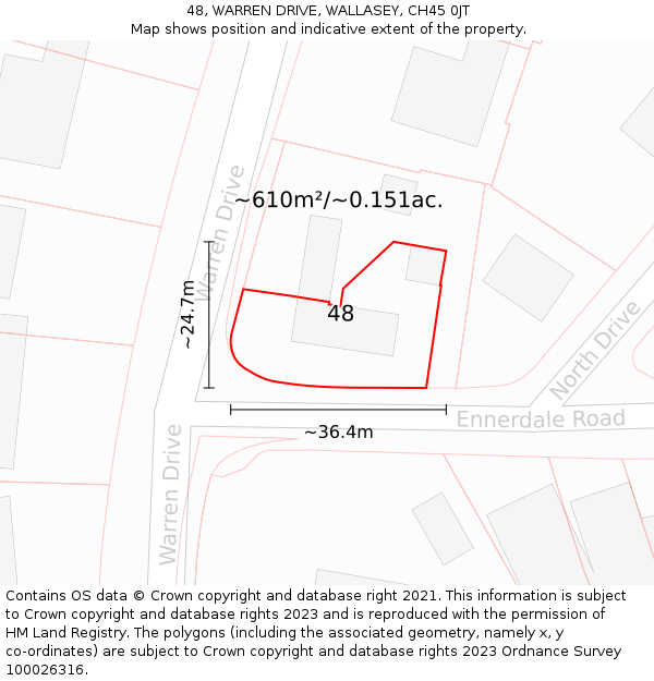 48, WARREN DRIVE, WALLASEY, CH45 0JT: Plot and title map