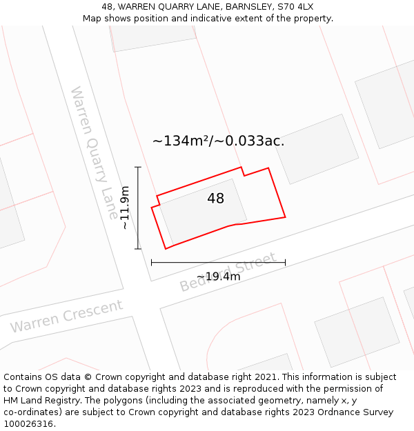 48, WARREN QUARRY LANE, BARNSLEY, S70 4LX: Plot and title map