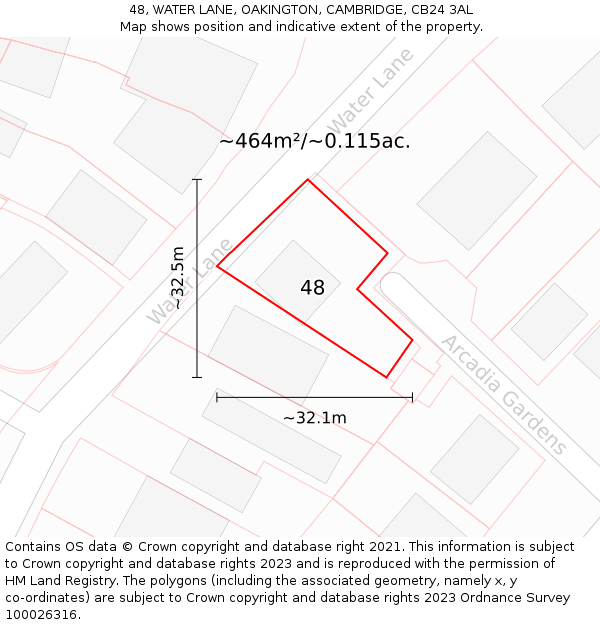 48, WATER LANE, OAKINGTON, CAMBRIDGE, CB24 3AL: Plot and title map