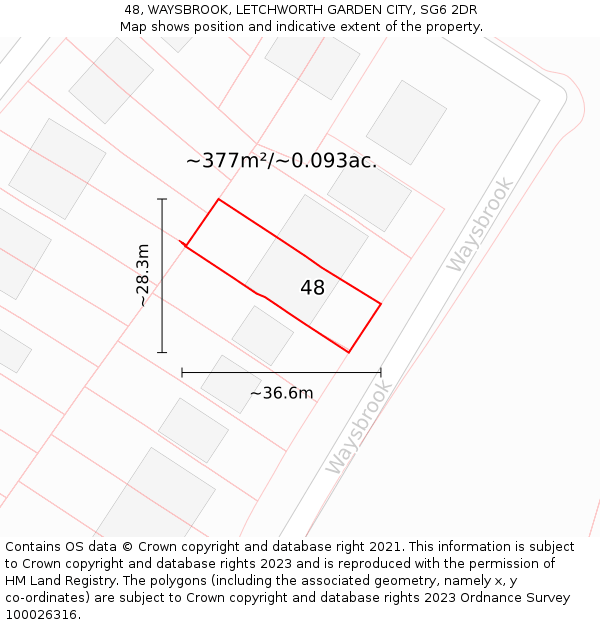 48, WAYSBROOK, LETCHWORTH GARDEN CITY, SG6 2DR: Plot and title map