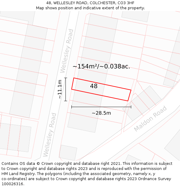48, WELLESLEY ROAD, COLCHESTER, CO3 3HF: Plot and title map