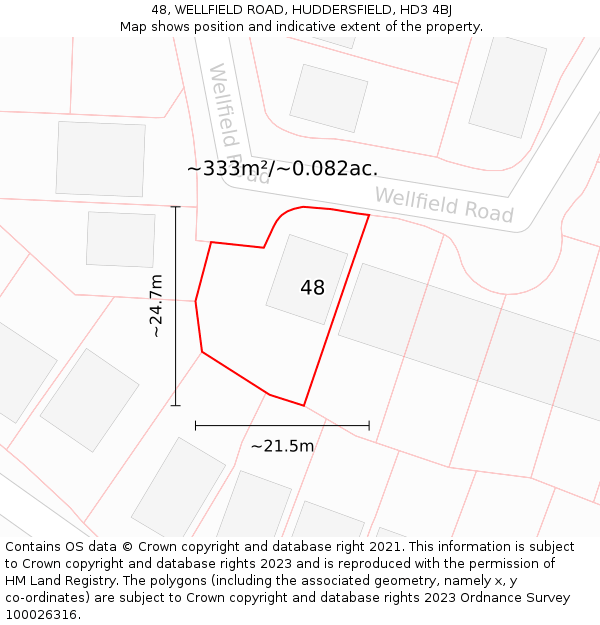 48, WELLFIELD ROAD, HUDDERSFIELD, HD3 4BJ: Plot and title map