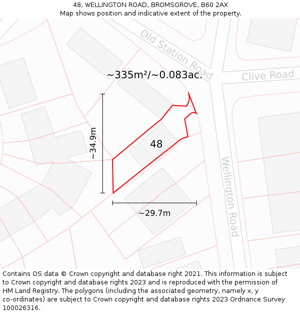 48, WELLINGTON ROAD, BROMSGROVE, B60 2AX: Plot and title map