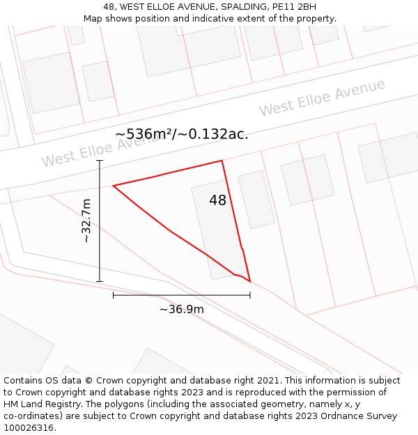 48, WEST ELLOE AVENUE, SPALDING, PE11 2BH: Plot and title map