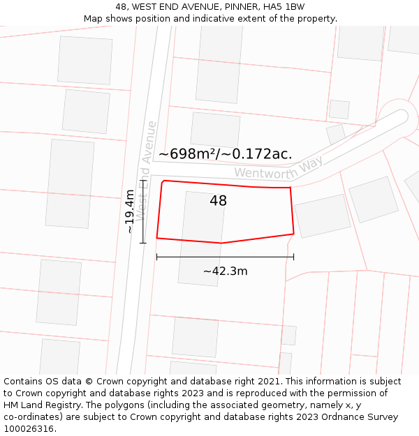 48, WEST END AVENUE, PINNER, HA5 1BW: Plot and title map