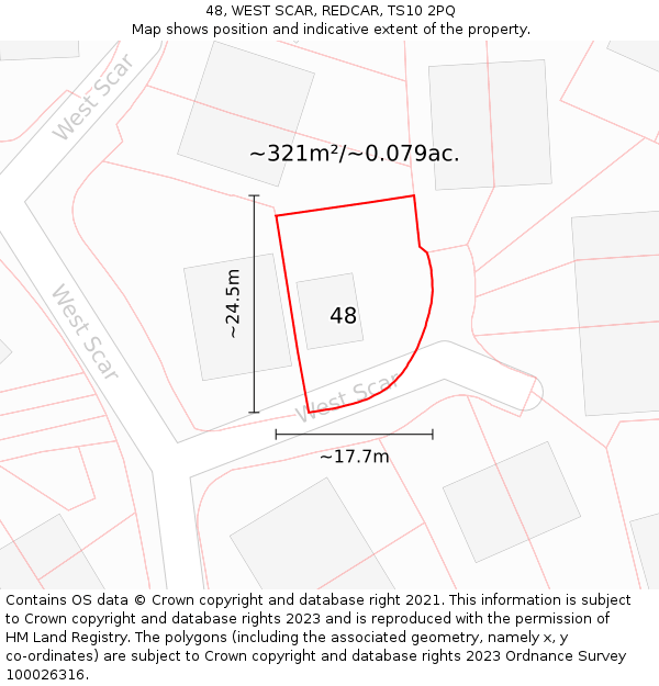 48, WEST SCAR, REDCAR, TS10 2PQ: Plot and title map