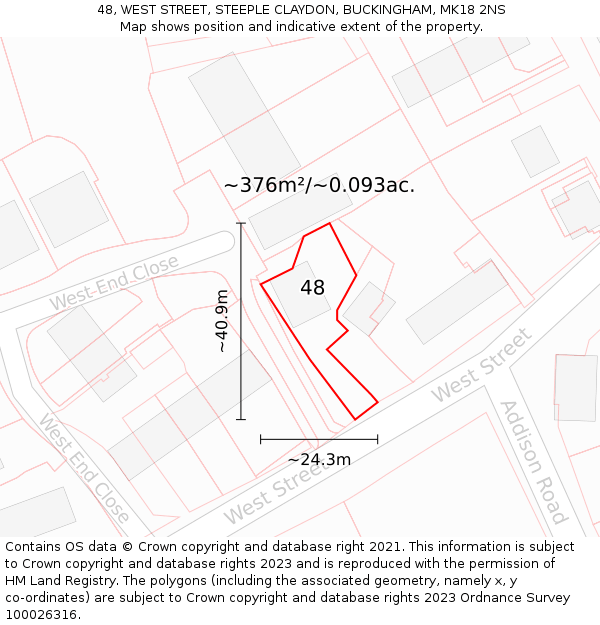 48, WEST STREET, STEEPLE CLAYDON, BUCKINGHAM, MK18 2NS: Plot and title map