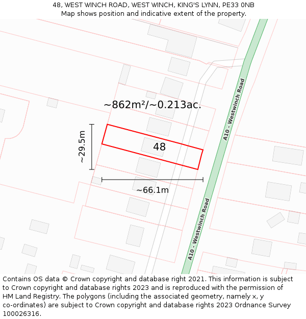 48, WEST WINCH ROAD, WEST WINCH, KING'S LYNN, PE33 0NB: Plot and title map