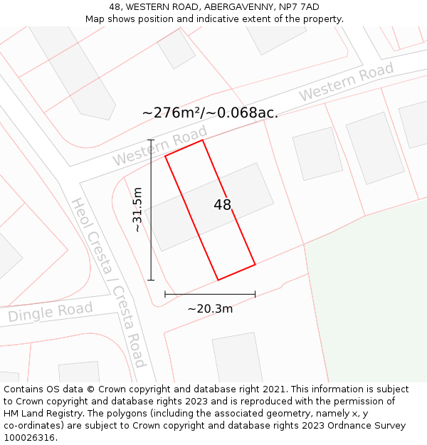 48, WESTERN ROAD, ABERGAVENNY, NP7 7AD: Plot and title map