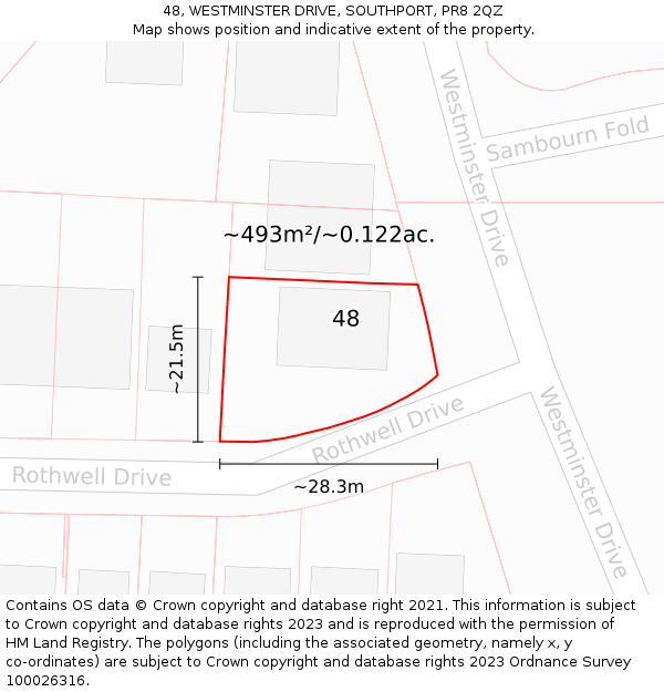 48, WESTMINSTER DRIVE, SOUTHPORT, PR8 2QZ: Plot and title map