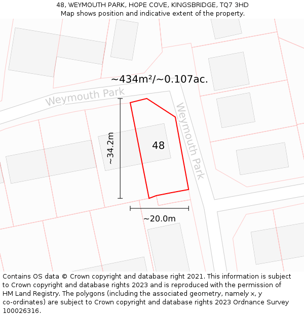 48, WEYMOUTH PARK, HOPE COVE, KINGSBRIDGE, TQ7 3HD: Plot and title map