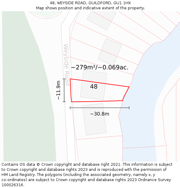 48, WEYSIDE ROAD, GUILDFORD, GU1 1HX: Plot and title map